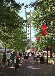 Photograph of the bell tower located in the center of Temple University's main campus